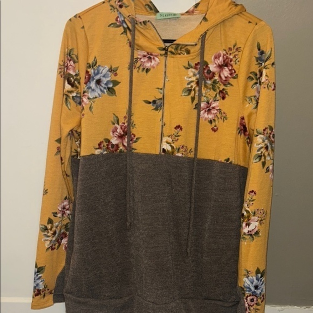 P.S. Kate Yellow Floral Hoodie- Large